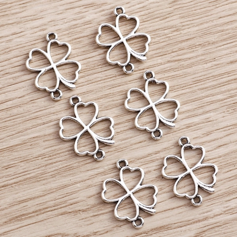 Zinc Alloy Electroplated Hollow Four Leaf Clover Pendants Connectors For DIY Bracelet Necklace Earring Jewelry Making Accessories