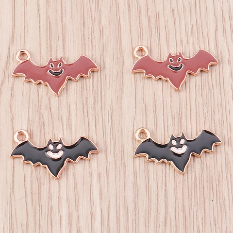 Gegalvaniseerde Legering Vleermuis Hangers Voor DIY Sieraden Maken Halloween Leuke Emaille Dierlijke Charms Zwart Bourgondië