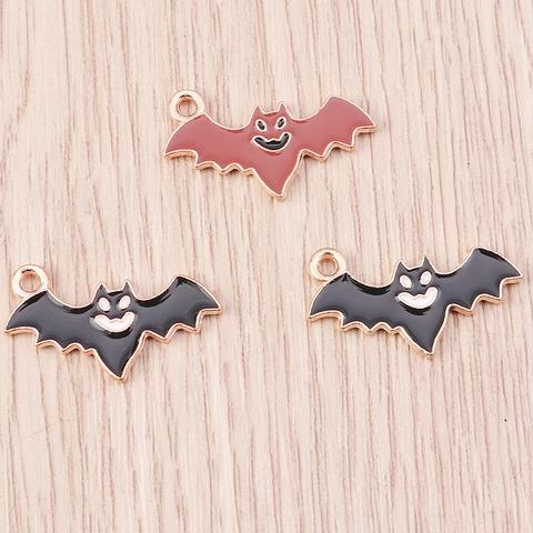 Gegalvaniseerde Legering Vleermuis Hangers Voor DIY Sieraden Maken Halloween Leuke Emaille Dierlijke Charms Zwart Bourgondië