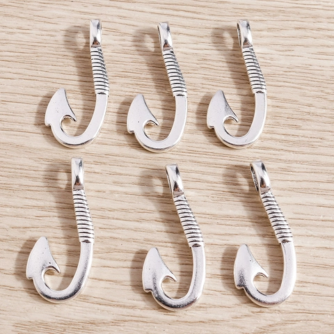Retro Zinc Alloy Fishhook Pendants For DIY Jewelry Making Electroplated Silver Fish Hook Charms For Necklace Handcraft Accessories