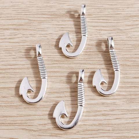 Retro Zinc Alloy Fishhook Pendants For DIY Jewelry Making Electroplated Silver Fish Hook Charms For Necklace Handcraft Accessories