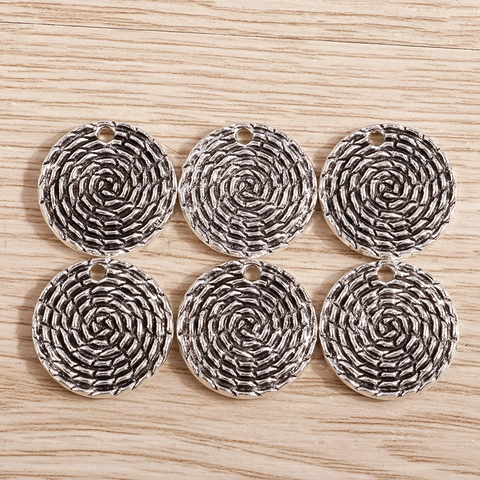 Round Alloy Spiral Twist Charms Antique Silver Geometric Weave Pendants For DIY Necklace Bracelet Making Findings