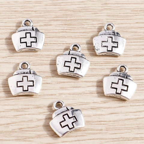 Vintage Silver Alloy Nurse Hat Charms With Cross Pattern For DIY Jewelry Making Nurse Cap Pendants Fashion Accessories