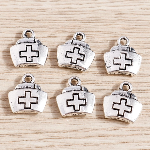 Vintage Silver Alloy Nurse Hat Charms With Cross Pattern For DIY Jewelry Making Nurse Cap Pendants Fashion Accessories