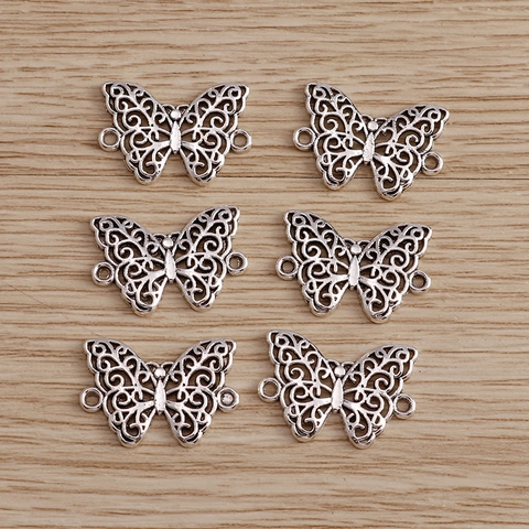 Vintage Alloy Hollow Butterfly Pendant Connectors Antique Silver Chinese Style Jewelry Finding Charms For DIY Jewelry Making