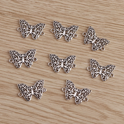 Vintage Alloy Hollow Butterfly Pendant Connectors Antique Silver Chinese Style Jewelry Finding Charms For DIY Jewelry Making