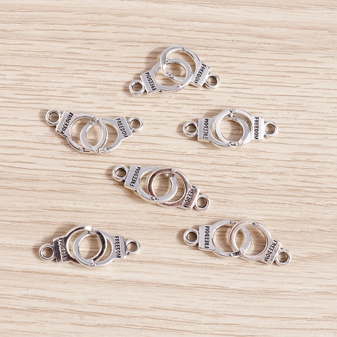 Antique Silver Zinc Alloy Handcuff Pendant With Freedom Letter Engraved For DIY Jewelry Making Necklaces Bracelets Accessories