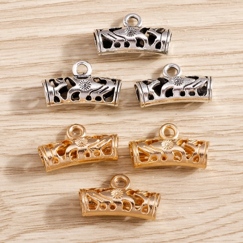 Vintage Alloy Hollow Elephant Sunflower Curved Tube Connector Bails For DIY Necklace Bracelet Jewelry Making Findings