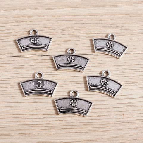 Antique Silver Nurse Hat Cross Pendant Alloy Distressed Medical Charms For DIY Jewelry Making Accessories Handmade Craft