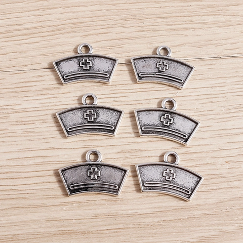 Antique Silver Nurse Hat Cross Pendant Alloy Distressed Medical Charms For DIY Jewelry Making Accessories Handmade Craft