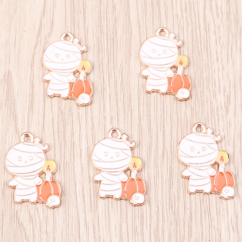Halloween Mummy Alloy Enamel Pendant Pumpkin Skull Candle DIY Jewelry Making Charm For Necklace Bracelet Festive Decoration Gift