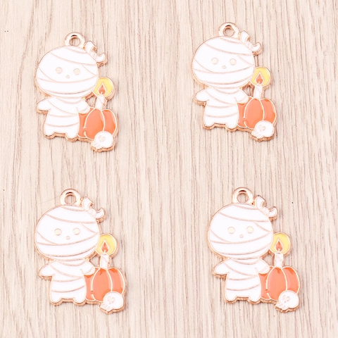 Halloween Mummy Alloy Enamel Pendant Pumpkin Skull Candle DIY Jewelry Making Charm For Necklace Bracelet Festive Decoration Gift