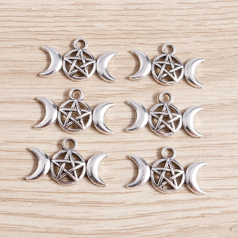 Retro Legierung Triple Moon Pentagramm Hohl Anhänger Für DIY Schmuckherstellung Vintage Silber Farbe Zubehör