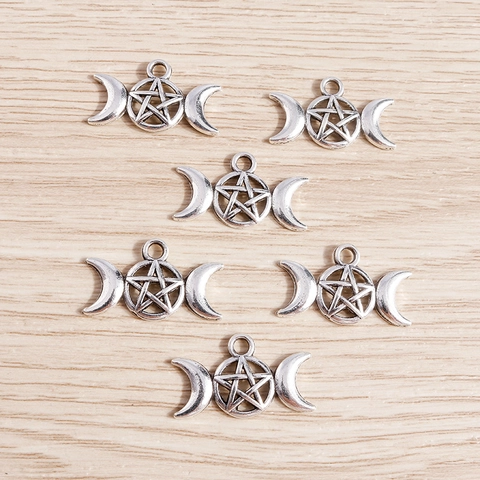 Retro Legierung Triple Moon Pentagramm Hohl Anhänger Für DIY Schmuckherstellung Vintage Silber Farbe Zubehör