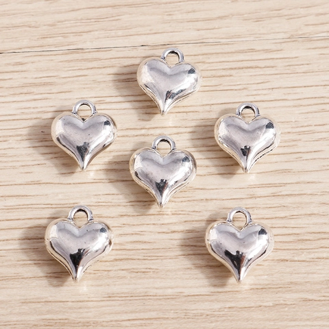 Alloy Heart Charms Pendants For Jewelry Making DIY Necklace Bracelet Keychain Accessories Silver Tone 3D Metal Heart Charms