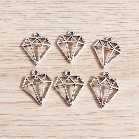 Colgantes de Forma de Diamante Geométrico Hueco de Aleación de Zinc para Fabricación de Joyas DIY Amuletos de Metal Plata