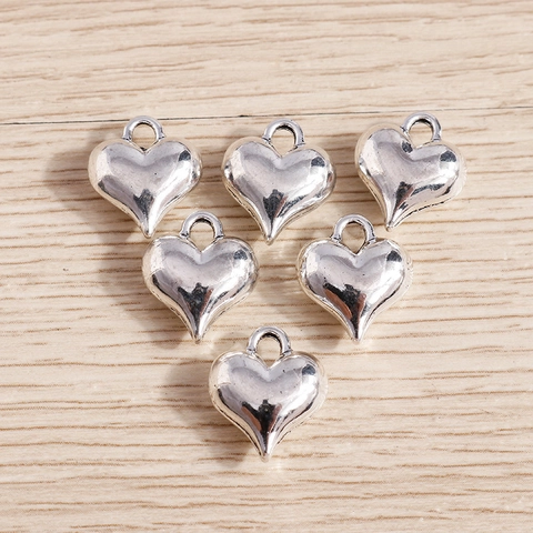 Alloy Heart Charms Pendants For Jewelry Making DIY Necklace Bracelet Keychain Accessories Silver Tone 3D Metal Heart Charms