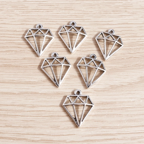 Colgantes de Forma de Diamante Geométrico Hueco de Aleación de Zinc para Fabricación de Joyas DIY Amuletos de Metal Plata