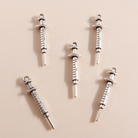 Vintage Alloy Syringe Charms For DIY Jewelry Making Antique Silver Medical Theme Syringe Pendants For Necklace Bracelet