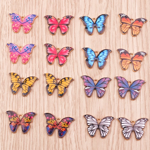 Butterfly Charms For Jewelry Making Alloy Resin Enamel Pendants Glitter Rhinestone DIY Accessories For Necklace Bracelet