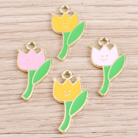 Ciondoli in Lega a Forma di Tulipano Smaltati Con Faccina Sorridente DIY Forniture per Gioielli Graziosi Ciondoli Botanici per Donna