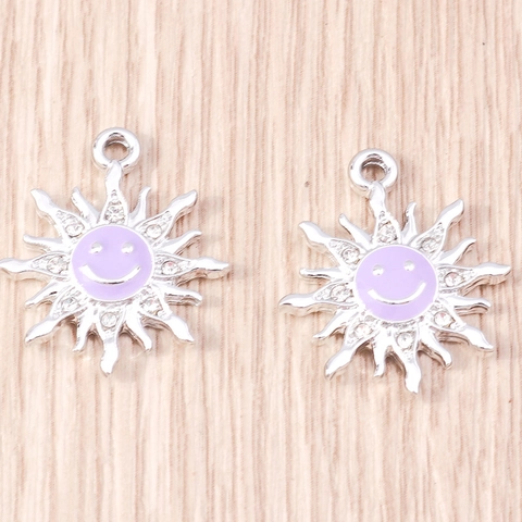 Alloy Sunflower Smiley Face Pendants With Rhinestones Enamel Sun Charm For DIY Jewelry Making Necklace Bracelet Women Kids