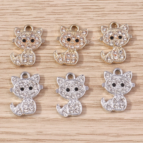 Alloy Cat Pendants With Rhinestones For Jewelry Making Electroplated Cute Animal Charms For DIY Necklace Bracelet Crafting Women Girls