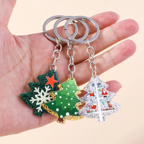 Portachiavi a Forma di Albero di Natale in Acrilico con Glitter Fiocco di Neve Babbo Natale Ciondolo per Borsa Regalo Festivo