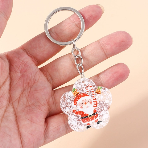 Christmas Santa Elk Keychain Acrylic Round Hanging Ornament For Backpack Festive Party Gift Women Kids Jewelry Accessory