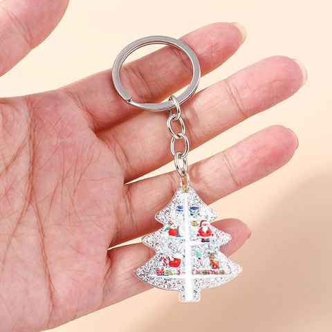 Portachiavi a Forma di Albero di Natale in Acrilico con Glitter Fiocco di Neve Babbo Natale Ciondolo per Borsa Regalo Festivo