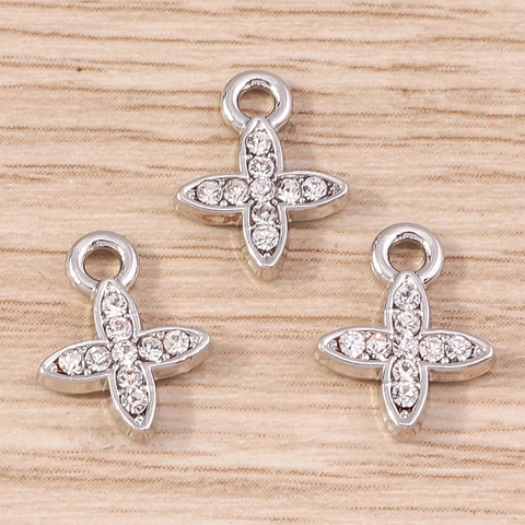 Alloy Artificial Pearl Rhinestone Cross Pendants Four-Petal Flower DIY Jewelry Findings For Necklaces Charms Women Gifts