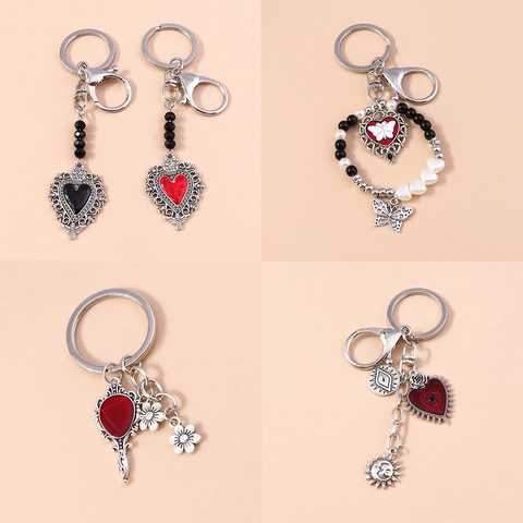Gothic Vintage Heart Butterfly Evil Eye Keychain Zinc Alloy Hollow Out Bag Charm Pendant Retro Mystical Accessory For Unisex