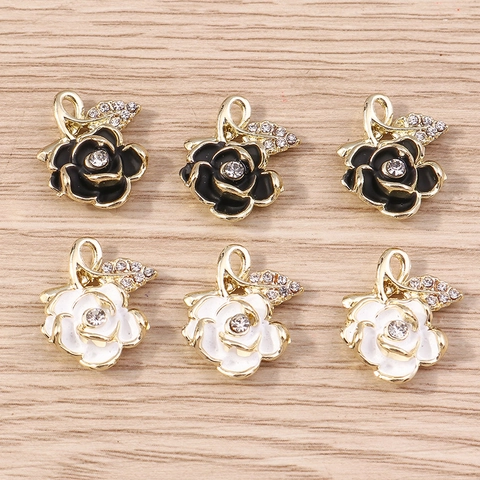 DIY Rose Blume Legierung Anhänger Eingelegte Strass Floral Charm Für Schmuckherstellung Handgefertigte Ohrring Halskette Zubehör