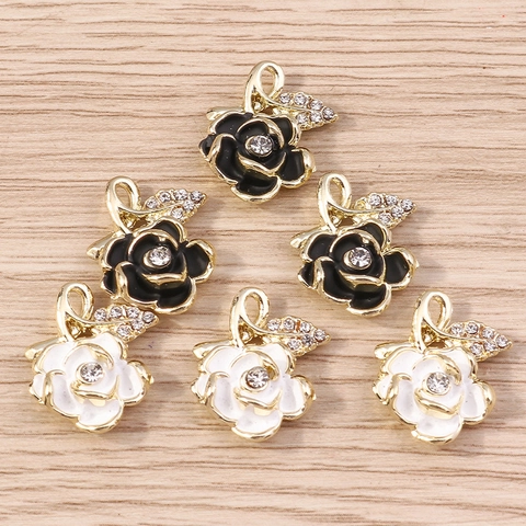 DIY Rose Blume Legierung Anhänger Eingelegte Strass Floral Charm Für Schmuckherstellung Handgefertigte Ohrring Halskette Zubehör