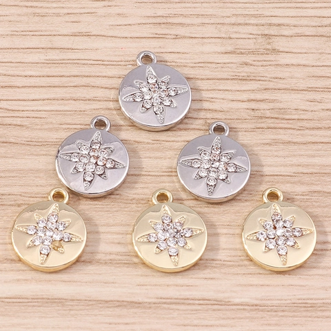 Legierung Strass Oktagramm Stern Runde Münzanhänger DIY Schmuckherstellung Zubehör Mode Eingelegte Charms Für Halskette Armband