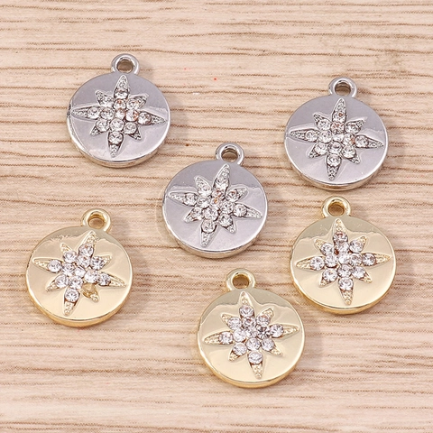 Legierung Strass Oktagramm Stern Runde Münzanhänger DIY Schmuckherstellung Zubehör Mode Eingelegte Charms Für Halskette Armband