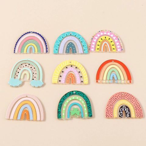 Acrylic Rainbow Charms For DIY Jewelry Making Colorful Clouds Patterns Pendants For Earring Keychain Phone Case Decorative Accessories