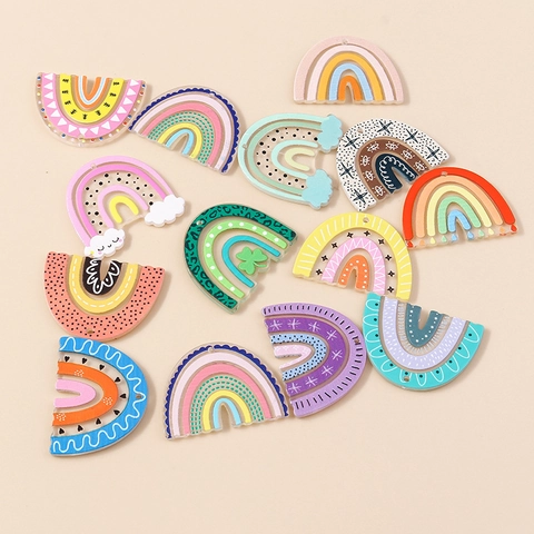 Acrylic Rainbow Charms For DIY Jewelry Making Colorful Clouds Patterns Pendants For Earring Keychain Phone Case Decorative Accessories