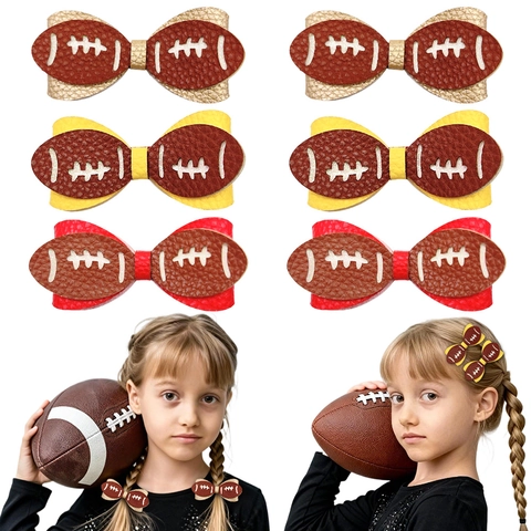 Fermagli per Capelli a Fiocco a Tema Football Americano Sportivo Fatti a Mano per Bambini Rugby Paillettes Tessuto Fiocco Cheerleading Accessori Capelli