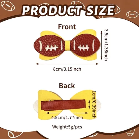 Fermagli per Capelli a Fiocco a Tema Football Americano Sportivo Fatti a Mano per Bambini Rugby Paillettes Tessuto Fiocco Cheerleading Accessori Capelli