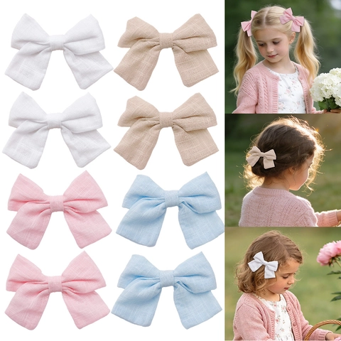 Handmade Cotton Linen Bow Hair Clip Sweet Solid Color Princess Alligator Clip Pastoral Style Kids Hair Accessory