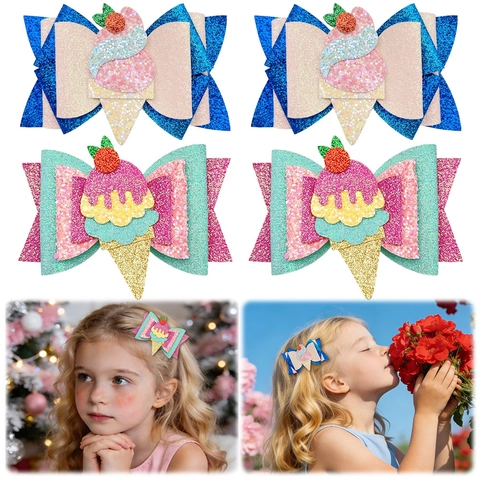 Douces Barrettes à Cheveux en Cuir PU à Paillettes avec Nœud de Glace pour Filles Pinces Croco Faites à la Main Accessoires de Cheveux
