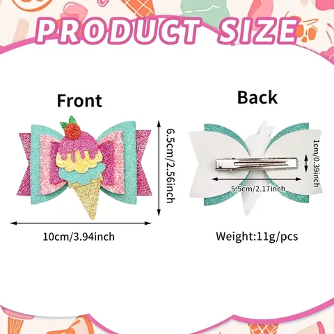 Douces Barrettes à Cheveux en Cuir PU à Paillettes avec Nœud de Glace pour Filles Pinces Croco Faites à la Main Accessoires de Cheveux