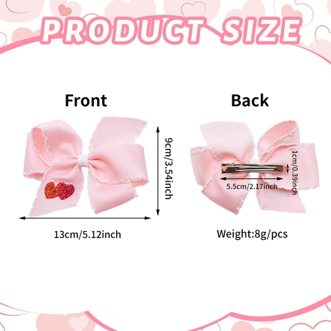 Sweet Valentine Heart Bow Hair Clip For Girls Polyester Ribbon Glitter Heart Alligator Clip Ruffled Edge Hair Accessory