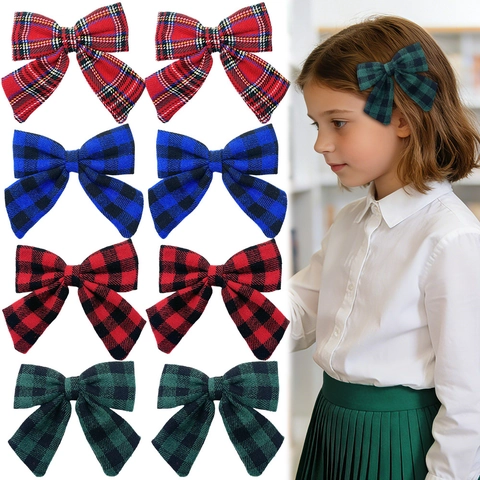 Vintage Karo Bogen Haarspangen Für Kinder Britischer Stil Buffalo Check Stoff Krokodilklemmen Kleinkind Mädchen Haarschmuck