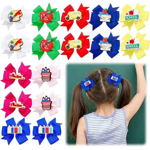 Schulanfang Schleife Haarspangen Ripsband Schulbus Apfel Bleistift Muster Krokodilklemmen Für Kinder Mädchen Haarschmuck