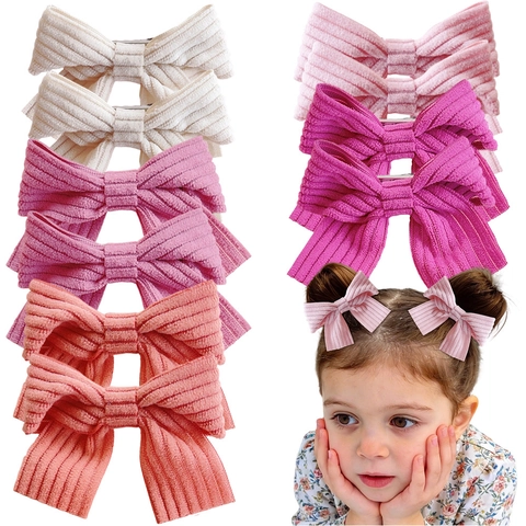 Sweet Kids Bow Hair Clips Corduroy Ribbed Fabric Handmade Duckbill Clips Solid Color Baby Girls Hair Accessories For Daily School