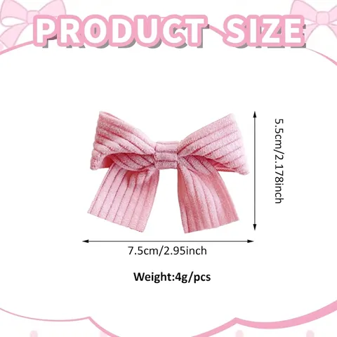 Sweet Kids Bow Hair Clips Corduroy Ribbed Fabric Handmade Duckbill Clips Solid Color Baby Girls Hair Accessories For Daily School