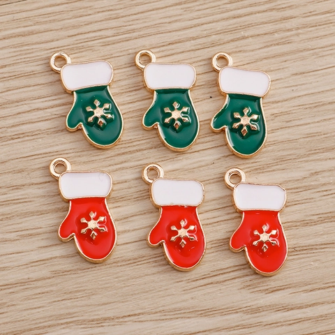 Christmas Glove Shape Alloy Enamel Charms Snowflake Pattern Pendants For DIY Jewelry Making Holiday Decorative Accessories