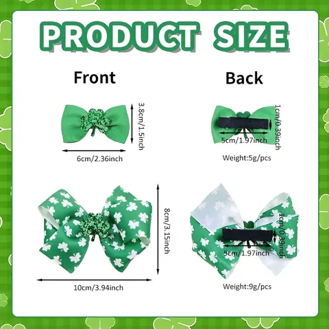 St Patrick's Day Kids Shamrock Hair Clips Green White Bow Hairpins With Sequins Festive Hair Accessories For Girls